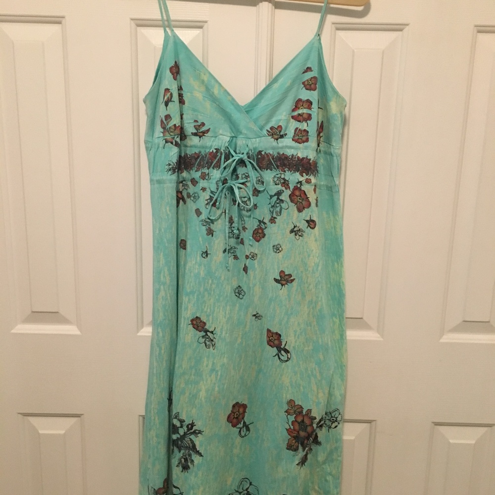 Mint Green BUTTERFLY DROPOUT Tie Front Dress (M)